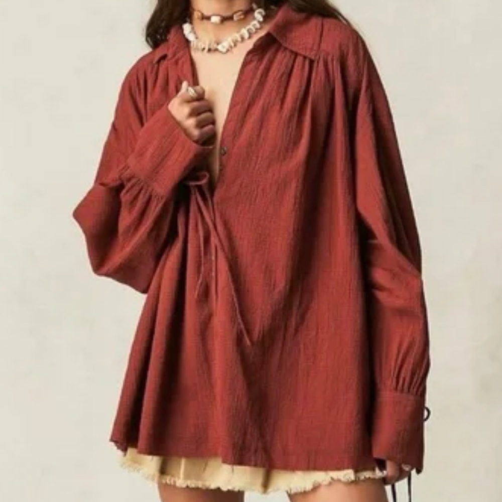 Women's Saltwater Shirt Free People We The Free Size Small Burnt Henna